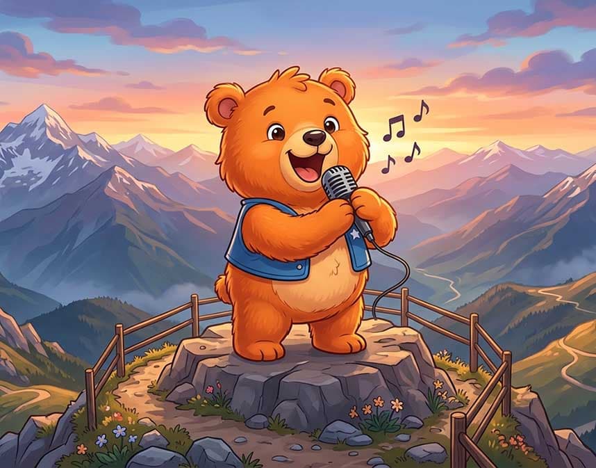 The bear is singing.